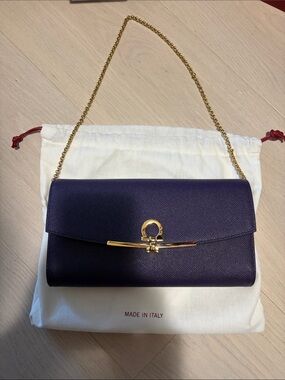 Designer Purple Leather Shoulder Bag with Gold Chain